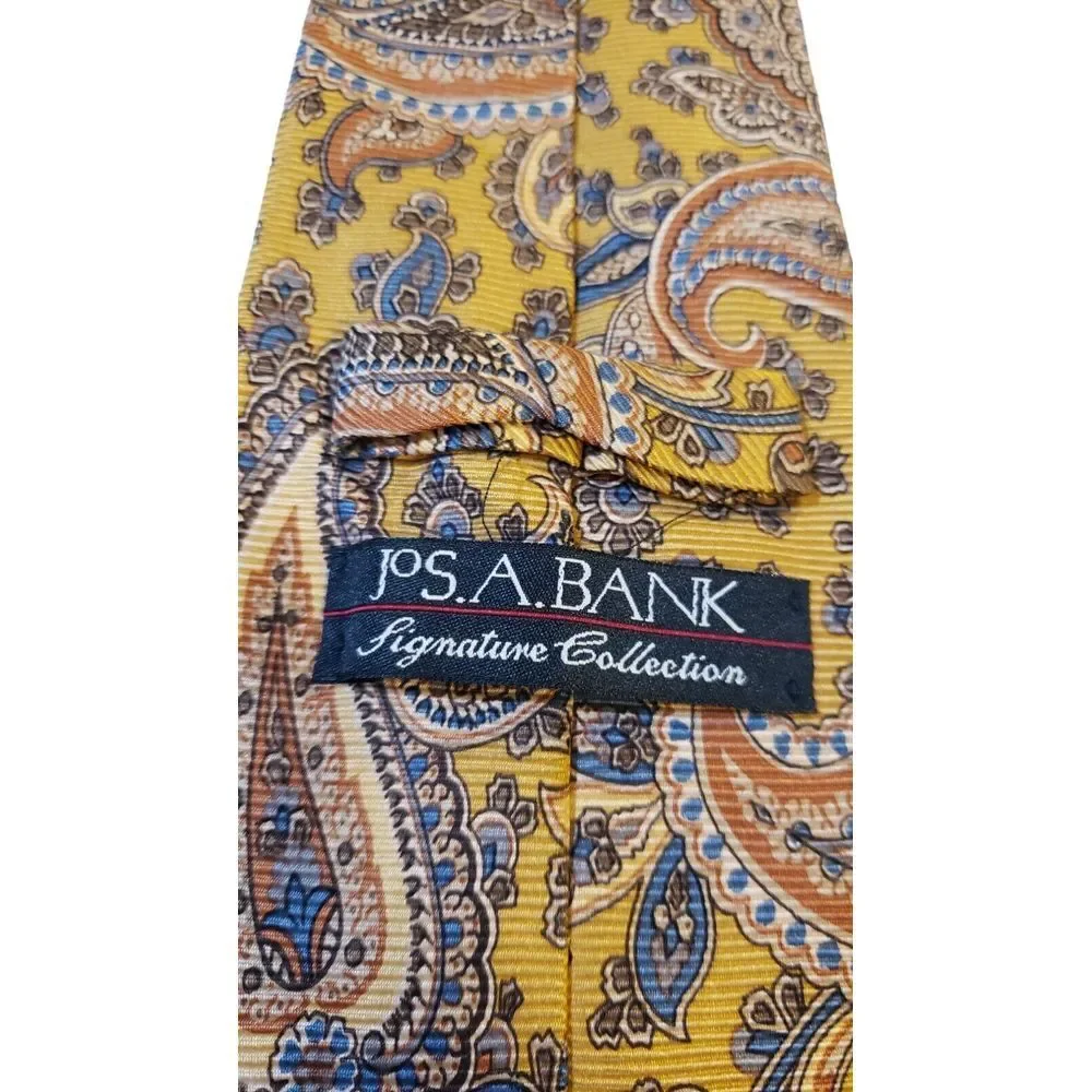JOS. A.‎ BANK Signature Collection 100% Silk Tie Made in Italy Mustard Paisley